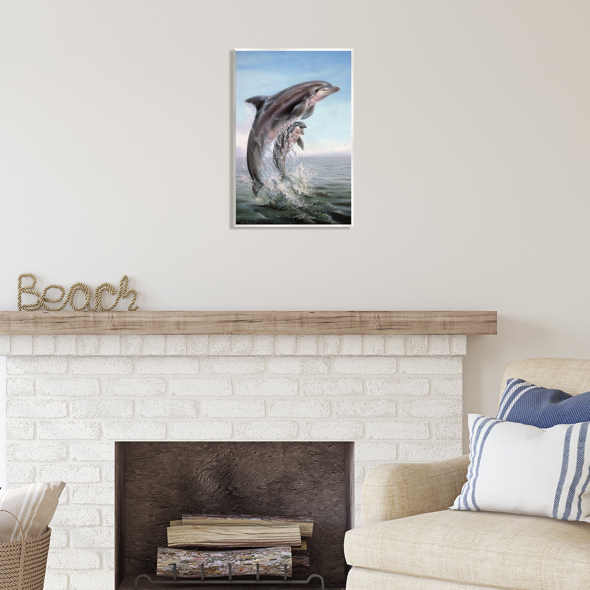 Stupell Industries Breaching Dolphins Water Splash Coastal Painting Unframed Art Print Wall Art