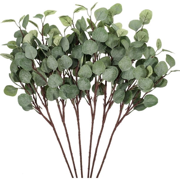 piezas de ramas de eucalipto de plata artificial rociar hojas de eucalipto para plantas de vacaciones, fiestas, bodas, jardín, hogar, oficina, decoración exterior e interior. Adepaton LL-2393