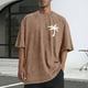 thumbnail image 1 of Tops para hombre, blusas y camisas de cuello redondo y manga corta para hombre, camisetas deportivas informales de color liso con cuello redondo y efecto desgastado, blusas de licra para hombre., 1 of 5