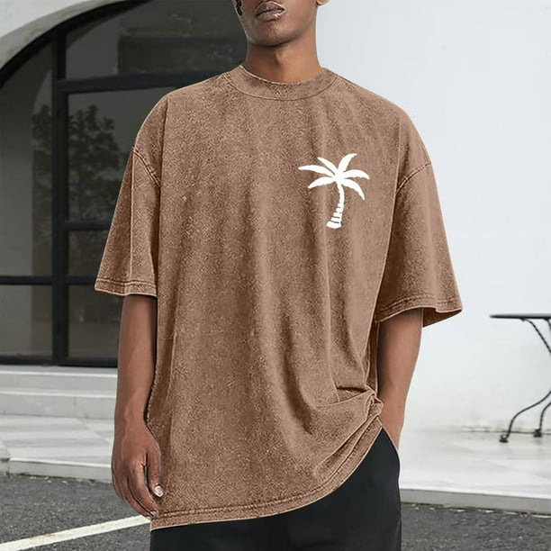 Tops para hombre, blusas y camisas de cuello redondo y manga corta para hombre, camisetas deportivas informales de color liso con cuello redondo y efecto desgastado, blusas de licra para hombre.
