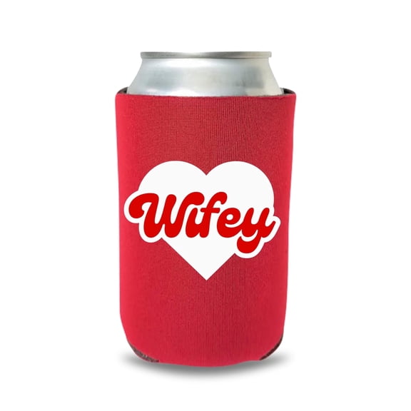 Valentine's Beer Cooler, Wifey Coolie, Couple Design Foam Sleeve for Standard 12 oz Beer and Soda Cans, Reusable Drink Holder, Red