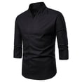 thumbnail image 2 of Men's & Big Hanfu Cotton Linen Loose Blouse 3/4 Sleeve V Neckline Chinese Traditional Clothes with Button Tops Summer Size M-4XL Black, 2 of 4