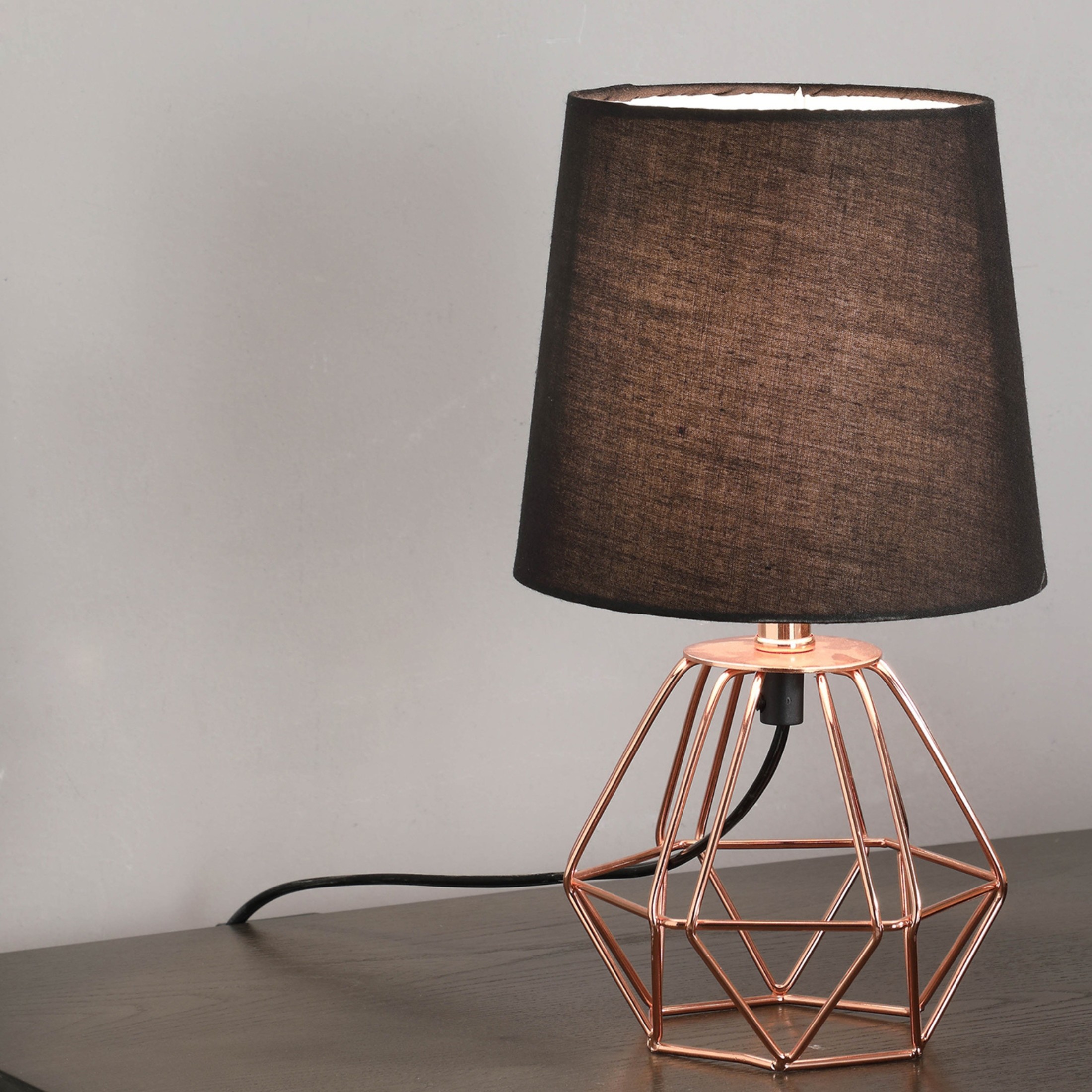 Noble House 11.25" Wesley Geometric Metal Table Lamp with Semi-Drum Shade, Modern Accent Lighting for Bedroom, Copper