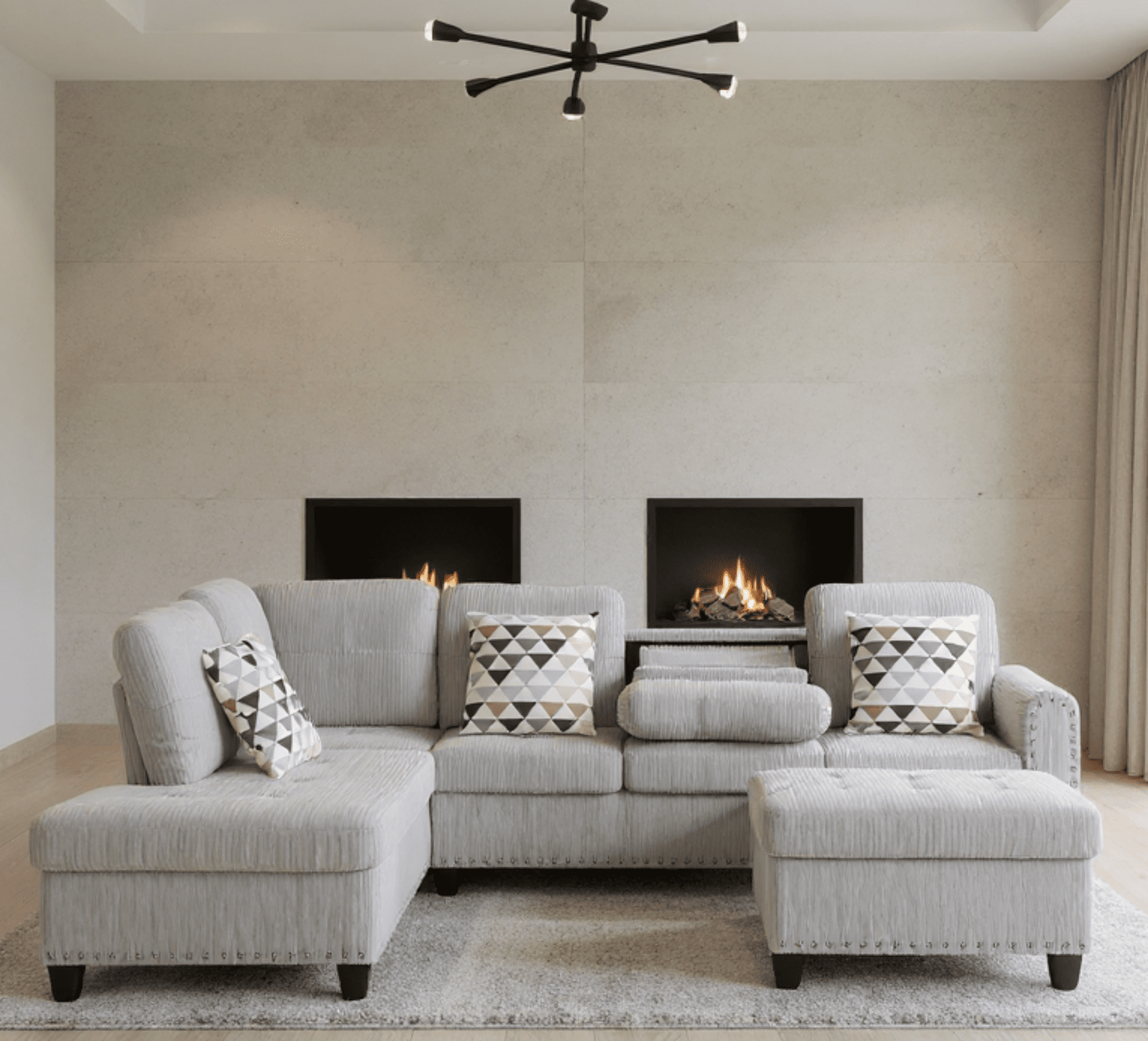Gewnee 94.49” L-Shaped Modular Sectional Sofa with Nail Head-Design, with Storage Ottoman& 3 Headrests & 2 Built-in Cup Holders, Suitable for Living Rooms, Offices and Reception Rooms.Light Grey