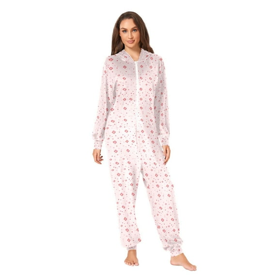 Simple Theme Pink Adult onesie Pajamas, Crystal Velvet Ultra Soft Warm Jumpsuit for Men and Women