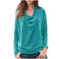 thumbnail image 1 of Pompotops T-Shirt Décontracté à Col Rond pour Femmes Manches Longues Ample Chandail Tops Blouse, 1 of 9