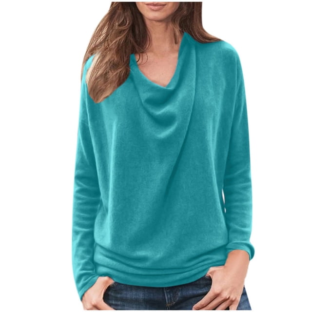 Pompotops T-Shirt Décontracté à Col Rond pour Femmes Manches Longues Ample Chandail Tops Blouse
