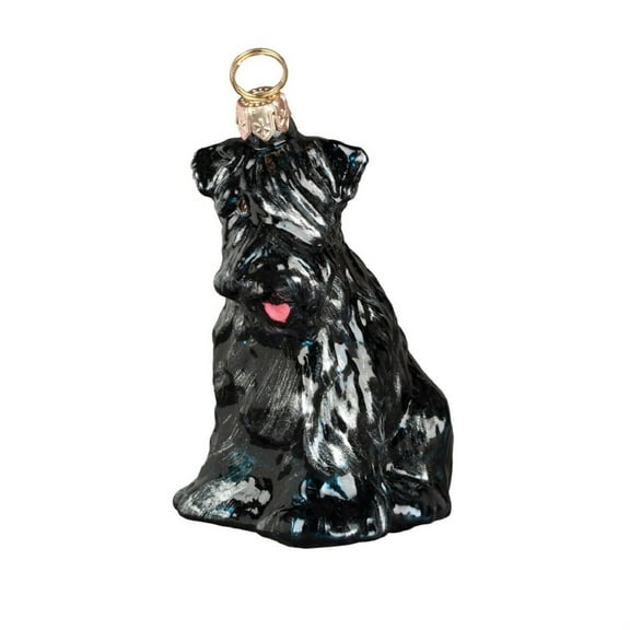 Black Russian Terrier Sitting Dog Polish Blown Glass Christmas Ornament