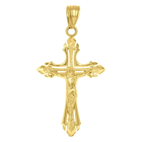 10k 10Kt Yellow Gold Diamond-Cut Mens Cross Crucifix Religious Charm Pendant