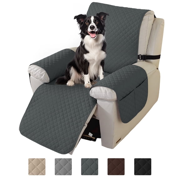 JIATER 100% Waterproof Recliner Covers Reversible Reliner Slipcovers for Dogs Recliner Chair Covers with Pockets,Dark Gray