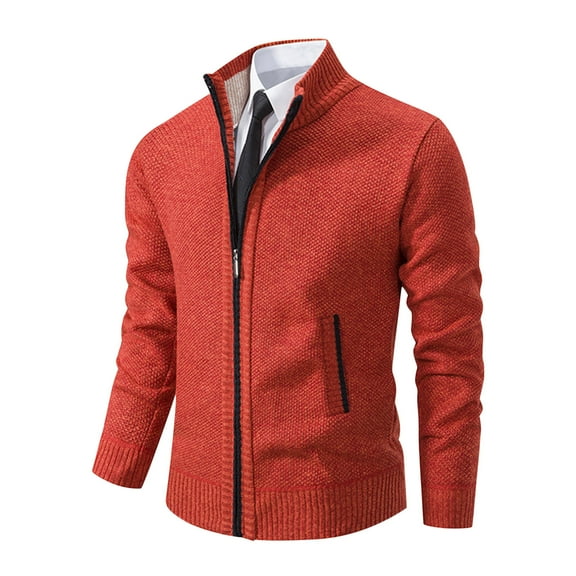 KeShDi Fleece Jacket Mens Coat Style Men Casual Fashion Fleecing Stand Collar Zipper Long Sleeve Knitted Sweater Coat Orange 2X