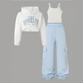 thumbnail image 6 of Dakiuu Girls Letter Graphic 3 Pieces Outfits Spring Winter Clothes Fashion Whiter Camisoles Workout Hoodies Crop Top and Jogger Sweatpants Set Sky Blue 7-8 Years (8Y), 6 of 6
