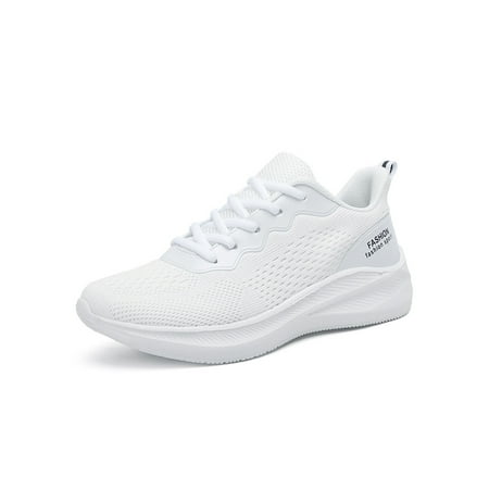 

UKAP Slip Resistant Work Shoes for Women Walking Non Slip Wide Width Shoes Fashion Lace Up Sneakers White 5