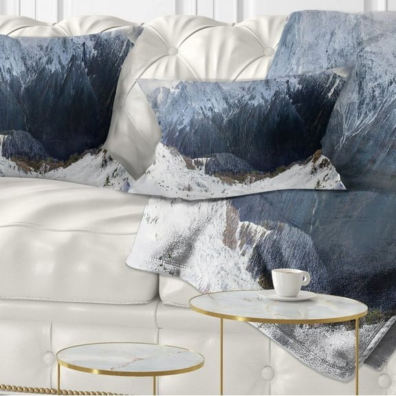 Designart Winter Mountain in Svaneti - Landscape Photography Throw Pillow - 12x20