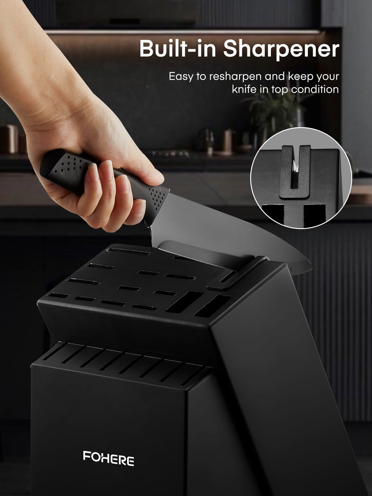 Knife Set 23 Pieces Kitchen Knife Set with Block and Built-in Sharpener High Carbon Stainless Steel Self-Sharpening Anti-Rust Coating Knife Block Set with Wooden Block, Black
