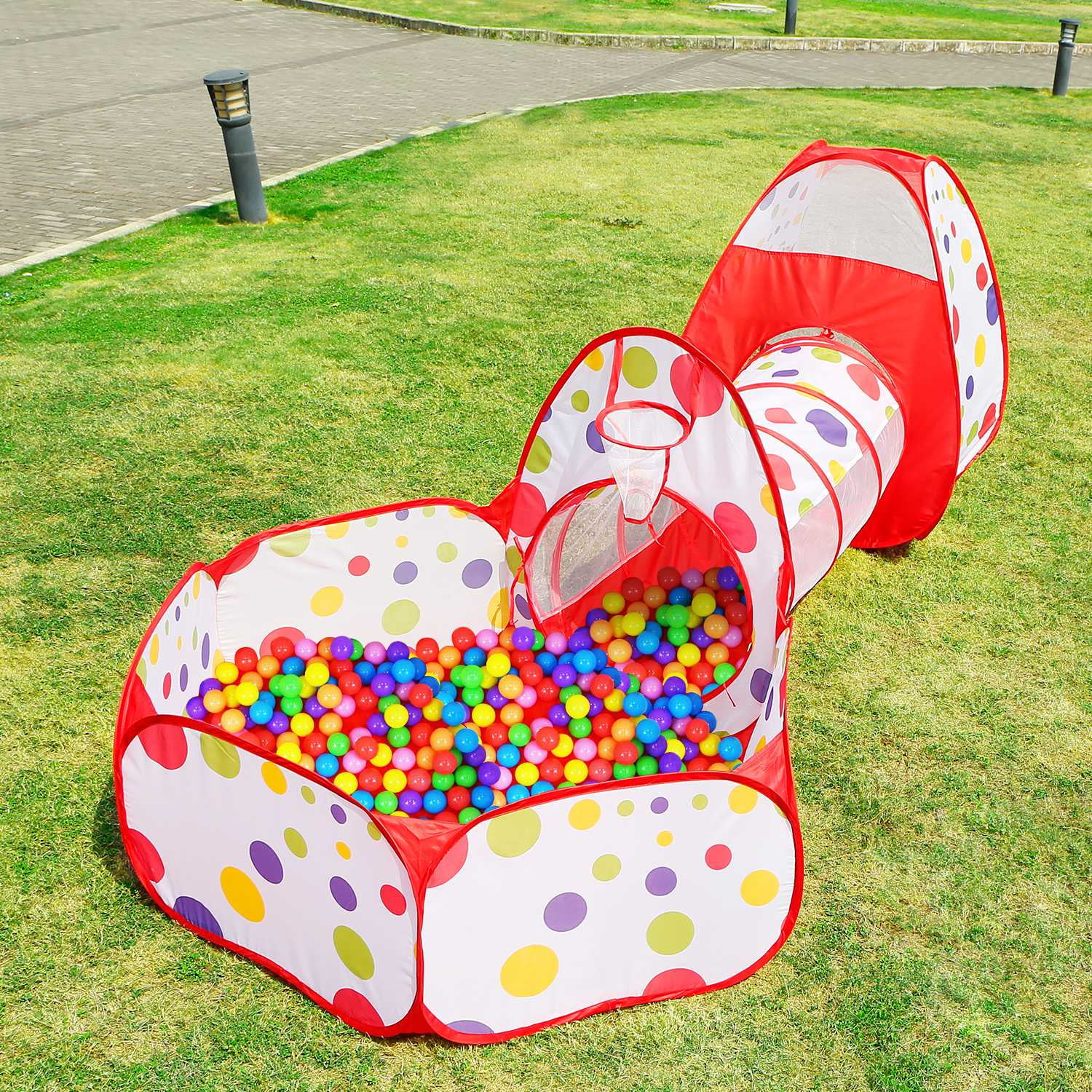 3 in 1 Pop Up Play Tent with Tunnel Ball Pit Indoor  Outdoor Playhouse for Kids 