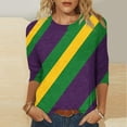 thumbnail image 1 of UPPADA Femmes T-Shirts à Manches 3/4 Mardi Gras Yall T-Shirts à Imprimé Floral Col Ras du Cou Blouse à devant Plissé Hauts d'Été Décontractés Chandail à Enfiler Haut Mode Fête Défilé Hauts Hauts à Manches 3/4 pour Femmes Liquidation, 1 of 5