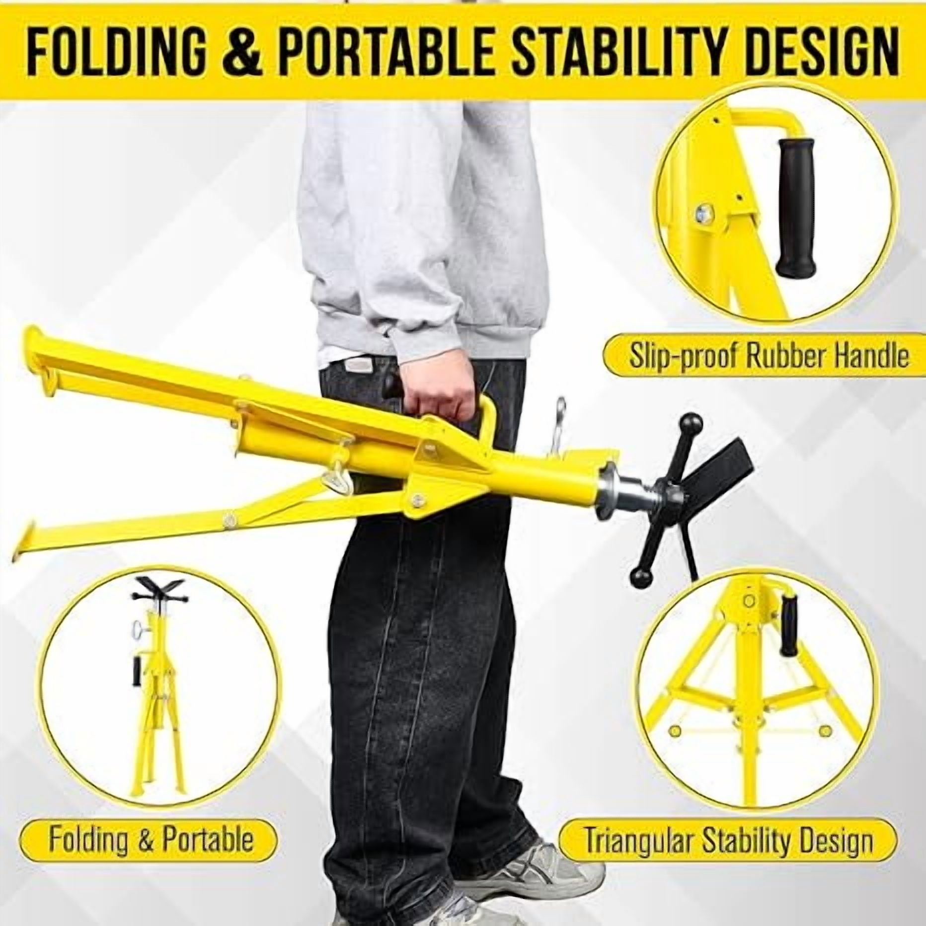 Heavy-Duty Pipe Stand Adjustable Folding Pipe Jack Stand | Sturdy Construction 2500 lbs | 28-52 Inch Adjustable Height | 1/8"-12" Capacity Load Capacity | Ideal for Welding,Portable Automotive Tool