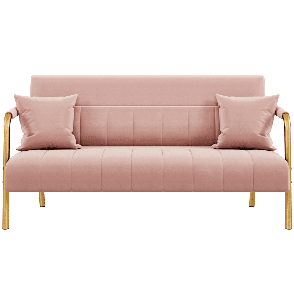 Yaheetech 56 6 W Modern Upholstered Sofa Couch with 2 Pillows Pink