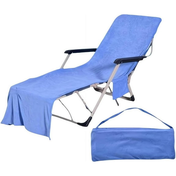 Sun Lounger Towel in Bag with Pockets Storage, Sun Beach Chair Cover Towel Pool Chair Cover with Side Pockets for Lounger, Sunbathing, Patio, Garden,Swimming Pool
