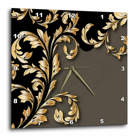 Tone Clock Circuit - 3dRose Two Toned Black and Gray With A Wide Leafy Gold Flourish, Wall Clock, 13 by 13-inch