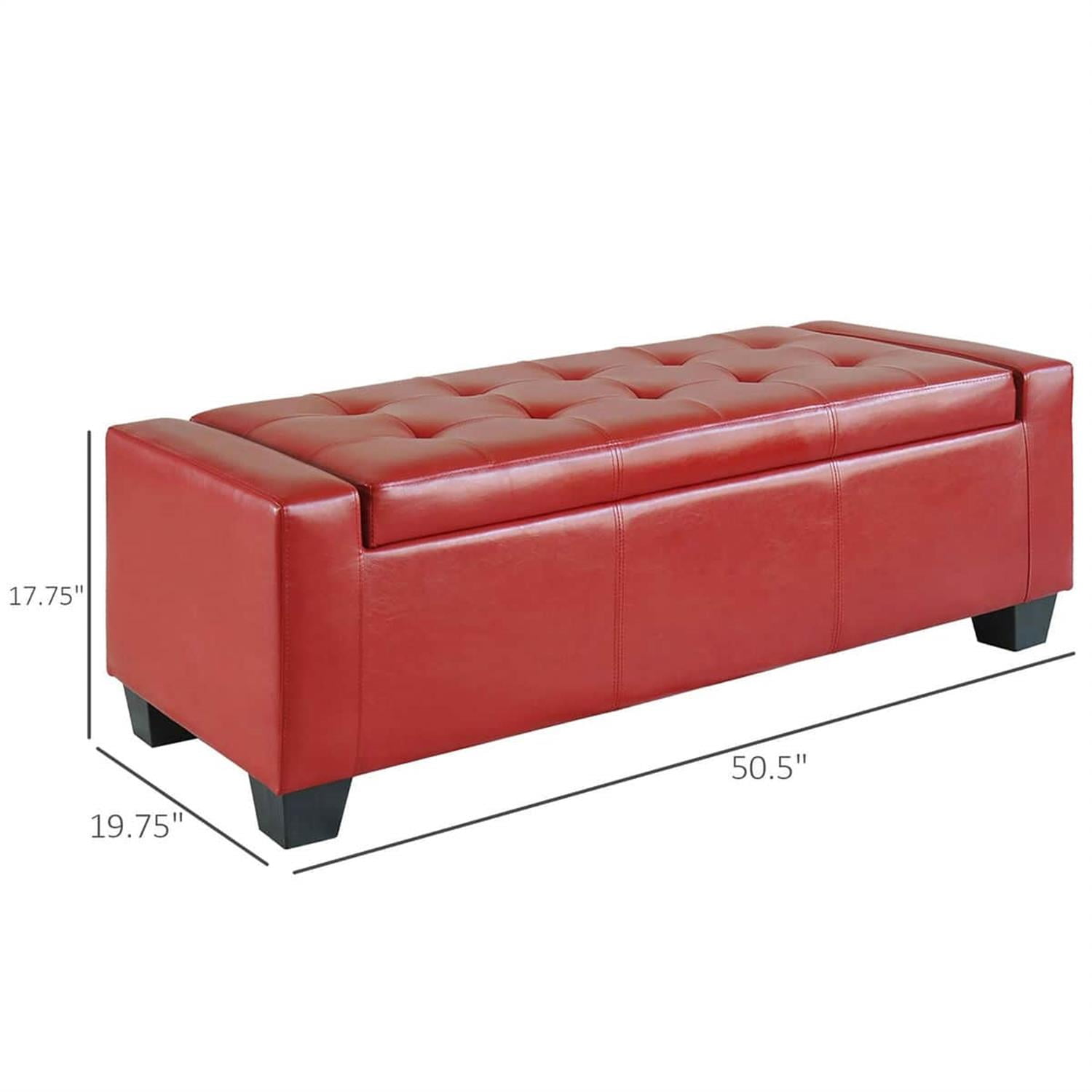 Demi Bonn 50" Oversized Ottoman, Tufted Faux Leather Bench, Storage Ottoman for Living Room, Bedroom, Modern Storage Bench, Red