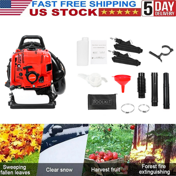 Floseru Backpack Leaf Blower, 2-Cycle Engine 900CFM Air Volume Tank Leaf Blower 75.6CC Gas Powered Blowers Snow Blower for Lawn Care Road Cleaning