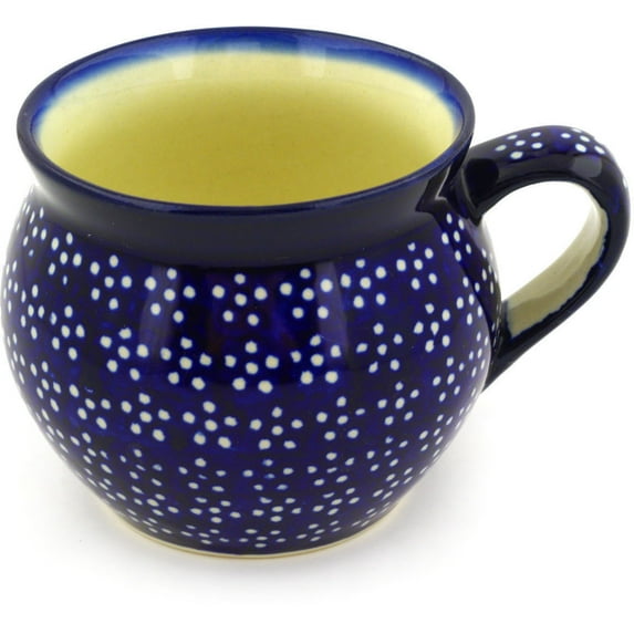 Polish Pottery 11 oz Bubble Mug (Midnight Daisies Theme) Hand Painted in Boleslawiec, Poland + Certificate of Authenticity