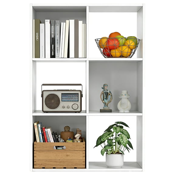 Casabay 6 Cube Storage Organizer, Solid Wood Bookshelf with Compartments & Removable Back Panels for Bedroom, Living Room, Home Office, White