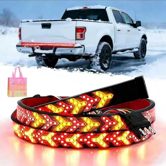 95in Red & Amber Sequential LED Truck Tailgate Strip Light - Arrow Turn Signal Brake Reverse, Waterproof Flexible for Pickup Trucks Cars  Z