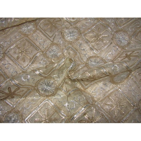 organza fabric 44quot; nude color with gold and silver embroidery [10529]