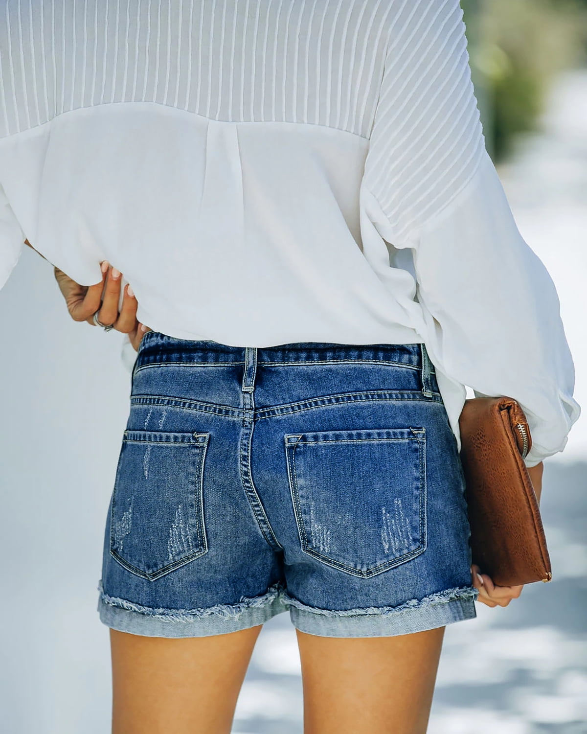 ONLYSHE Denim Shorts for Women Jeans with Pockets Light Blue Stretchy Shorts M
