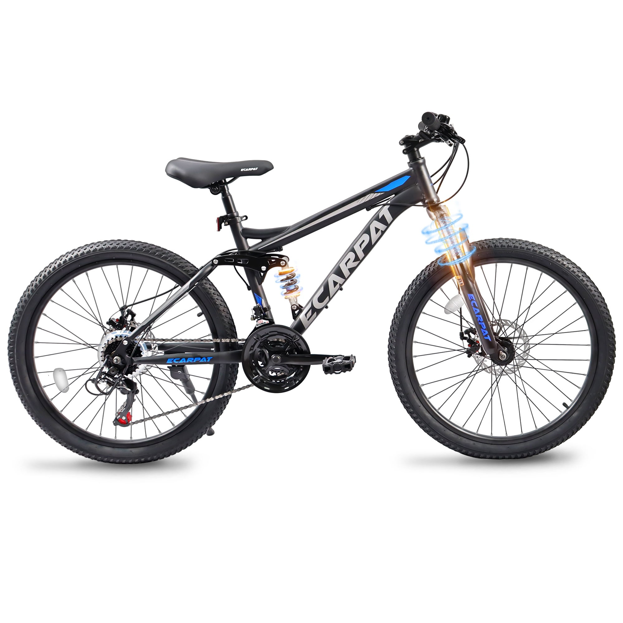 Mountain Bike, 24" Mountain Bicycle with Rubber Non-slip Tires, Front Fork & Shock Absorber, Steel Frame Full Suspension Beach Urban Bike For Mens Womens