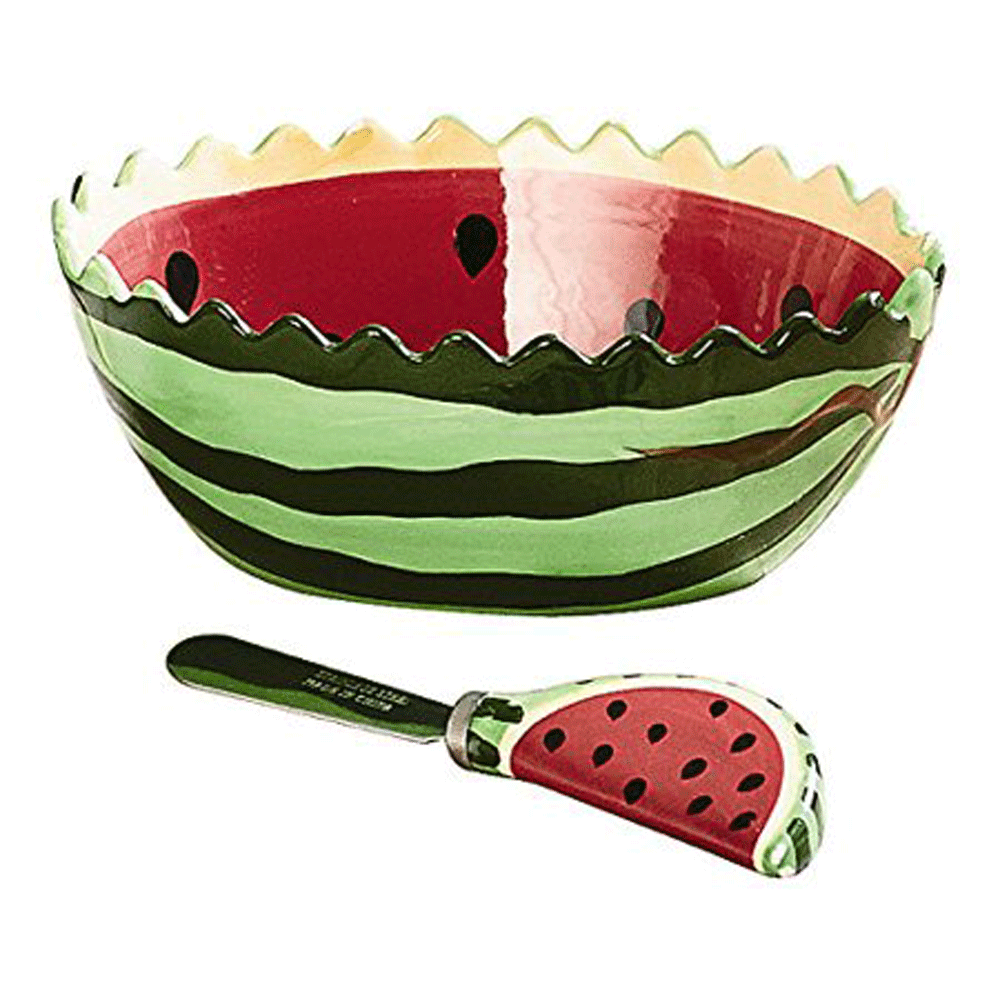 Secret Garden Ceramic Watermelon Dip Bowl and Spreader, 2Piece Set