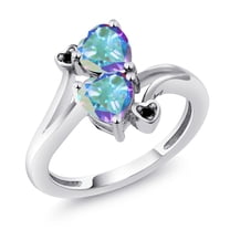 Gem Stone King 925 Sterling Silver Mercury Mist Mystic Topaz and Black Diamond Ring for Women (2.03 Cttw, Heart Shape 6MM, Gemstone Birthstone, Size 9)