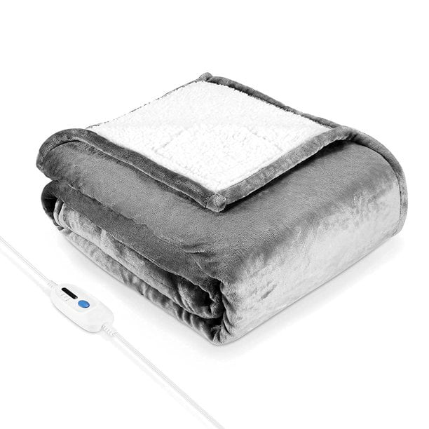 MaxKare Electric Heated Blanket 72 x 84 inches Flannel & Sherpa with 4 ...