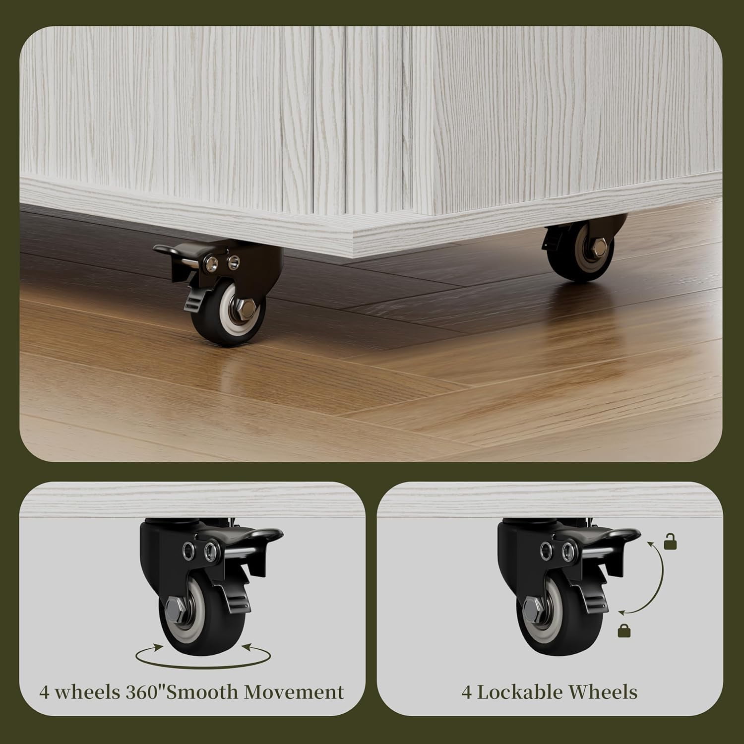 39.4" Rolling Kitchen Island Cart with Drop Leaf Countertop, Sliding Door, Drawers, Spice Rack, and 2-Tier Storage, Grayish White