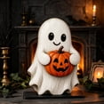 thumbnail image 3 of JWZZYD Halloween Tabletop Decorations Indoorm, Ghost Holding Pumpkin Wooden Tabletop Sign, Flat 2D Halloween Desktop Ornament, Rustic Fall Decor For Home Office Bookshelf Mantel Holiday Gift, 3 of 6