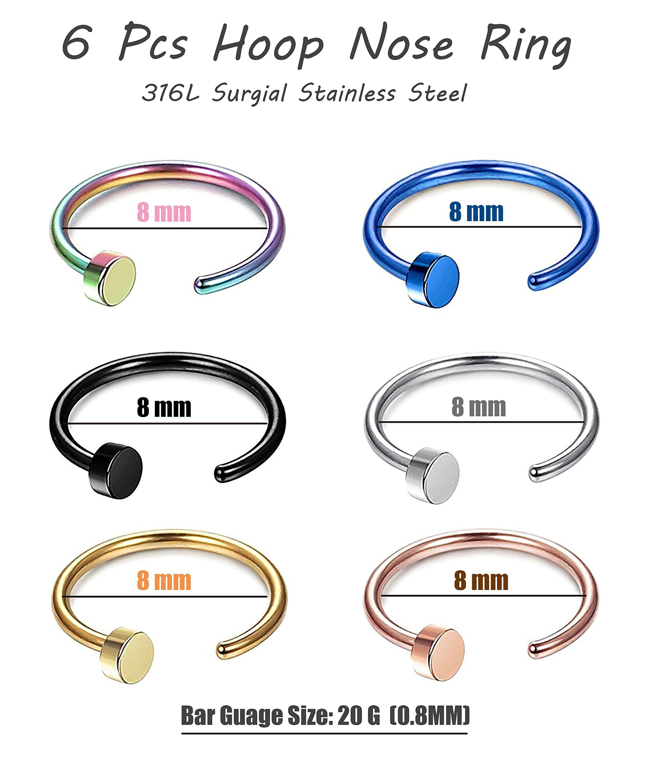 FIBO STEEL 24 Pcs 20G Stainless Steel Hoop Nose Rings Screw Stud Rings Piercing Jewelry Colored CZ Inlaid 