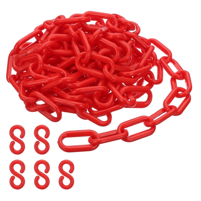 Cadena de plástico Uxcell de 10 pies, cadenas de seguridad, barreras de cadenas de 0.24" rojas
