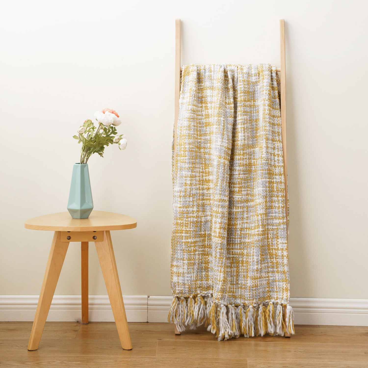 Battilo Yellow Throw Blanket for Couch,Gold Knit Throw Blankets for Bed,Summer Blankets,50"x60"