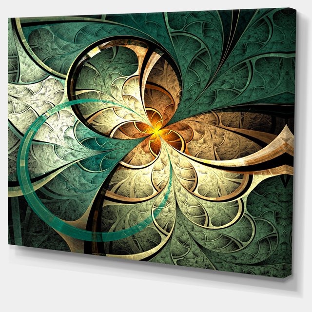 Designart - Dark Yellow Green Fractal Flower - Abstract Canvas Art Print