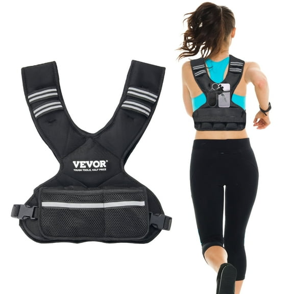 VEVOR Adjustable Weighted Vest, 11-20lb Weight Vest with 6 Ironsand Weights and Reflective Stripe, Body Weight Vest Exercise Set for Men Women, Workout Equipment for Strength Training Running