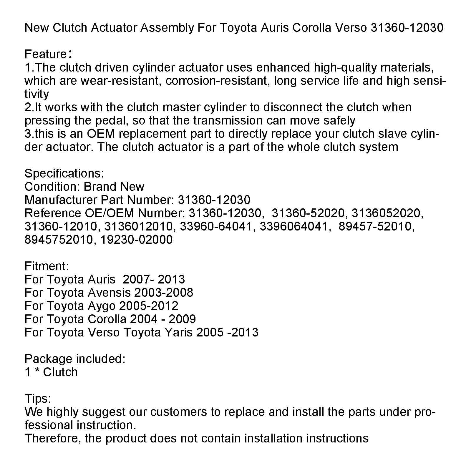 New Clutch Actuator Assembly For Toyota Auris Corolla Verso 31360