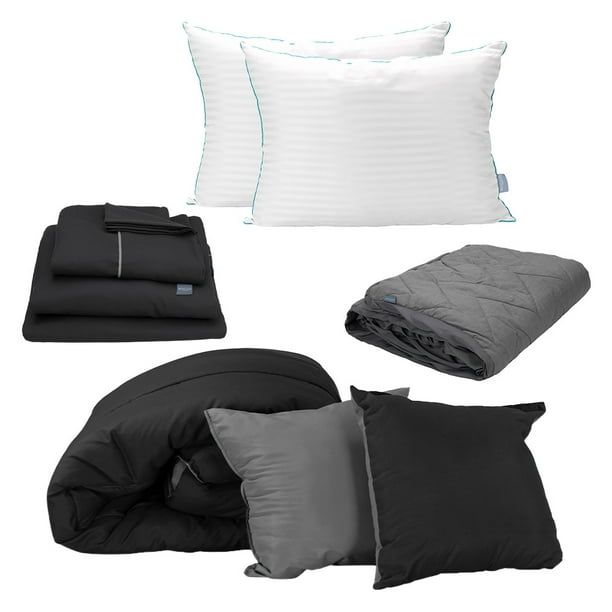 Edredón Doble Vista Matrimonial DICASA + Sábanas Royal Negro + Protector Lux + Almohadas Royal Twin