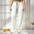 thumbnail image 2 of GERsome Womens Wide Leg Pants Soft Stretchy Drawstring Lounge Trousers with Pockets for Athletic Work Travel White Size 3XL, 2 of 7