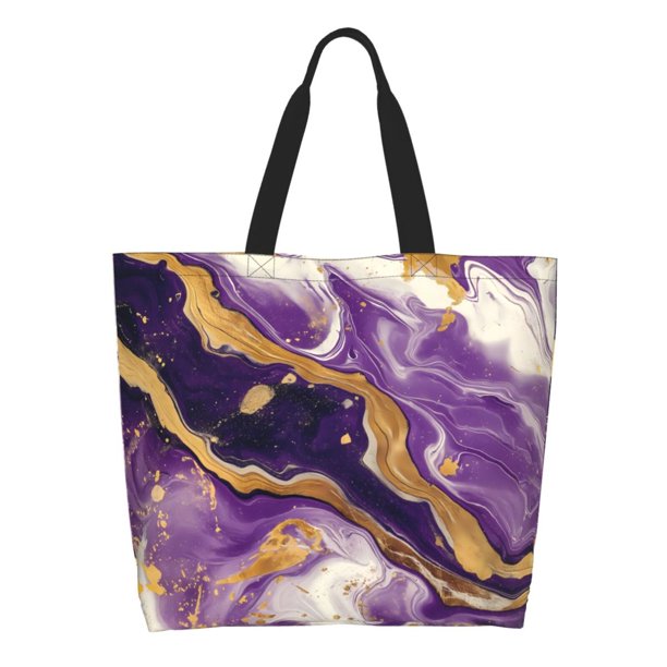 Disketp Purple Gold Marble Swirls Bolsa Tote Estampada para Mujer, Bolso de Hombro y de Mano para Compras y Viajes