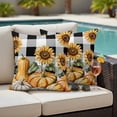 thumbnail image 4 of Orange Pumpkin Fall Outdoor Waterproof Pillow Covers, Thanksgiving Sunflower Black Checked Decorative Square Throw Pillowcase Sofa Cushion Sham for Patio/Couch/Chair, 24"x24" 2 Pack, 4 of 8