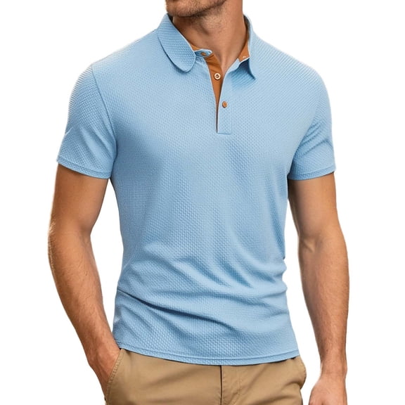 Men's Summer Ice Silk Mesh Short Sleeve Polo Shirt Breathable Knit Collar Casual,Sky Blue,XXXL