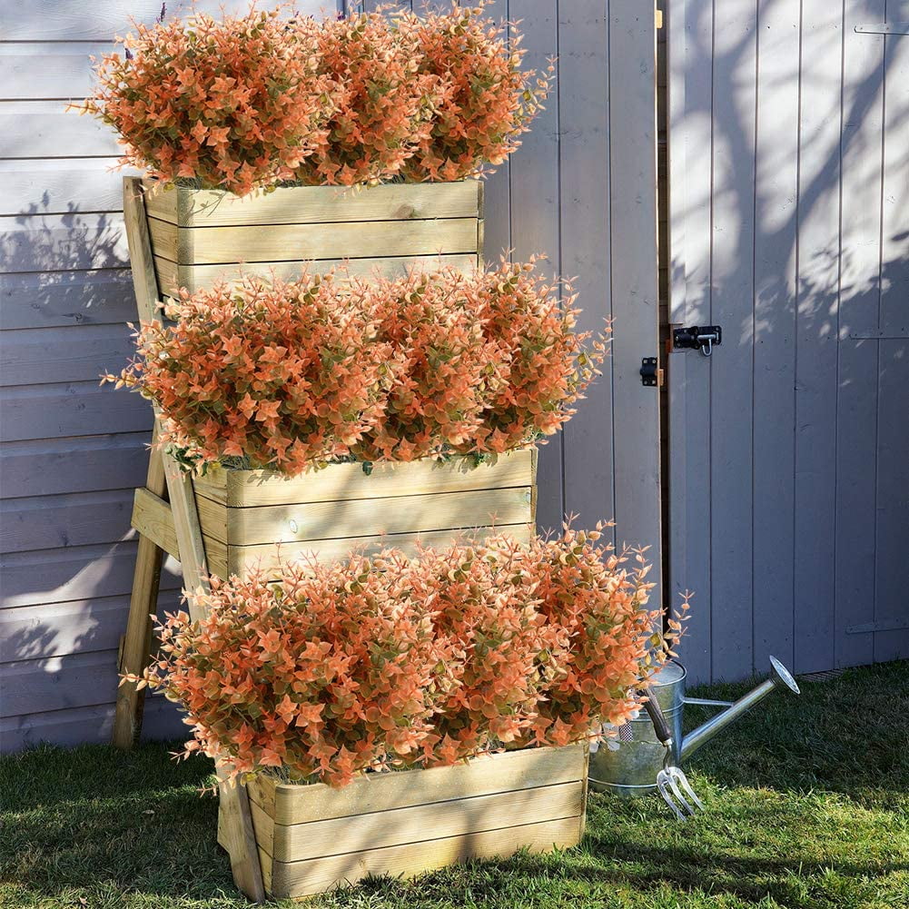 Morttic 6 Bundles Artificial Fall Boxwood No Fade Faux Autumn Plants, Fake Indoor Outdoor Greenery for Thanksgiving Christmas Wedding Party Home Garden Fireplace Decor (Green Brown)
